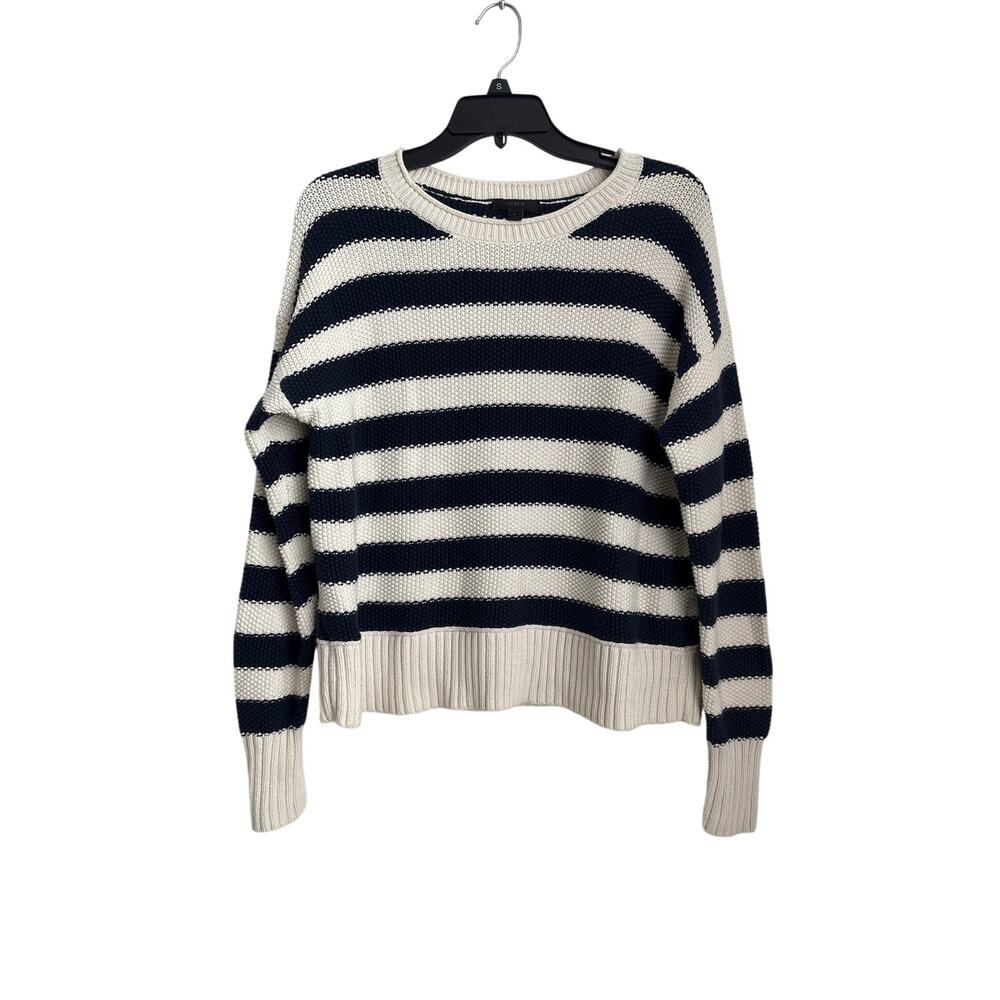 NWOT Women’s J.Crew Coastal Navy and Cream Knit Cotton Sweater Size S